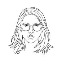 A woman with glasses is drawn in a line vector