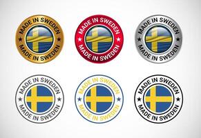 Made in Sweden label icon with flag. Icon set for business, badge, seal, sticker, logo, and symbol vector