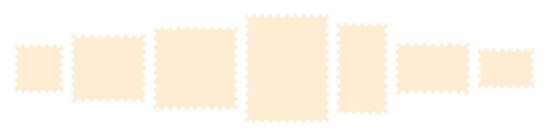 Postage stamp sticker templates set illustration isolated on transparent background. Vintage ecru beige paper clippings, blank rectangular perforated frames vector