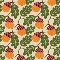 Seamless pattern with acorn, oak branch and leaf. Autumn acorns pattern. vector