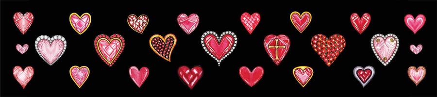 Jewelry design banner pattern ruby gems heart hand drawing make graphic . vector