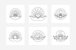Elegant Oyster Line Art with Ocean Elements on White Background Minimalist Coastal Design vector