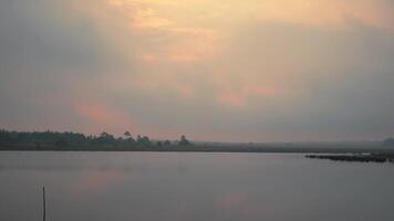 Sunrise Scenery view at reservoir on Phu Kradueng mountain national park in Loei City Thailand.Phu Kradueng mountain national park the famous Travel destination video