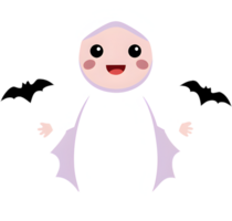 Smiling baby ghost ready for Halloween fun. . png