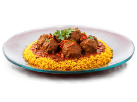 Lamb Rogan Josh with tender lamb in a rich red curry served on a transparent png