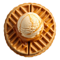 Salted caramel ice cream rich caramel color ribbons of caramel throughout in a waffle cone png