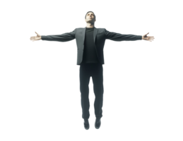 magician performing a levitation trick with person in suit on isolated background for magic and illusion concept png