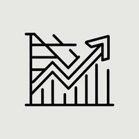 A line drawing of a graph with an arrow going up vector