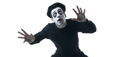mime artist pretending to be stuck in an invisible box on isolated background for performance and theatrical art concept png