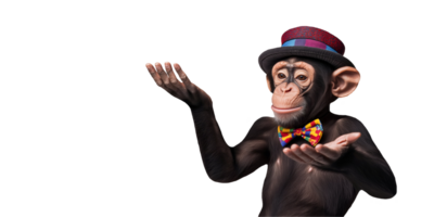 funny juggling monkey wearing a colorful hat and bow tie on isolated background for playful animal character design in circus theme png