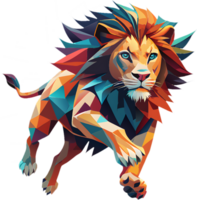 Artistic cubism lion showcasing bold colors and angular shapes. . png