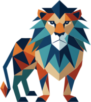 Dynamic cubism lion design with striking geometric elements. . png