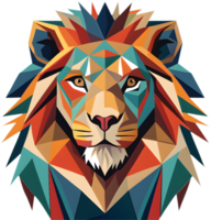 Bold abstract cubism lion illustration with sharp geometric angles. . png