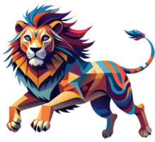 Artistic cubism lion design with dynamic abstract geometric elements. . png