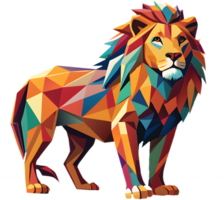 Bold cubism lion illustration using fractured shapes and sharp lines. . png