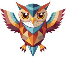 Abstract cubism owl with geometric blocks and sharp lines. . png