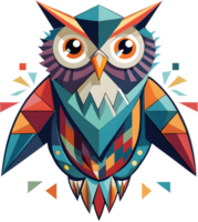 Abstract cubist owl design with dynamic angular patterns. . png