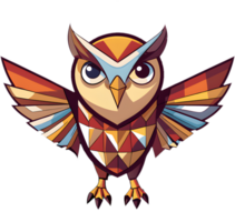 Stylized cubism owl design with fragmented overlapping shapes. . png