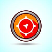Compass icon design illustration, Navigation sign symbol for apps and websites, Orange Shadow Button Design vector