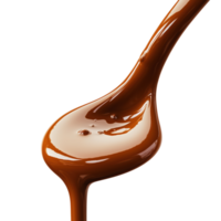 Rich chocolate syrup dripping from a spoon, isolated on transparent background. png