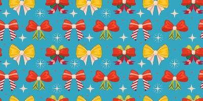 Seamless Pattern of Hand-Drawn Decorative Ribbons in Festive Colors. Ideal for wrapping paper, holiday designs, and vector-based projects. vector