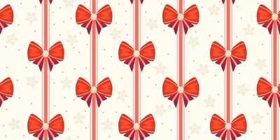 Seamless Pattern with red Ribbons, Stripes, and Snowflakes. Ideal for Christmas wrapping paper, holiday decor, and festive design projects vector