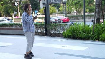 Asian old woman walking about her daily life, drinking coffee, talking on the phone. video