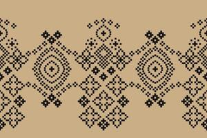 Brown cream background color pixel pattern motif design fabric pattern. vector