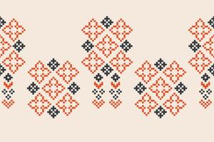 Pixel pattern motif design brown cream background fabric pattern. vector