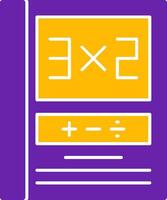 A purple and white icon with a calculator on it vector
