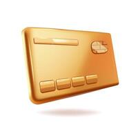 3D cartoon credit card in gold color on white background. Cnception of winning in casino, online payment. vector