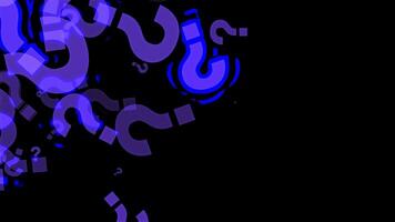 Blue question marks moving right on black alpha background video