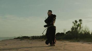 Monk Does Jump Rope On The Beach video