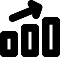 A black and white icon of a bar chart with an arrow pointing up vector
