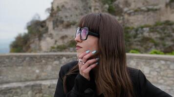 Young Woman With Eyeglasses Reflecting On The Future video