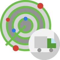 A truck is driving around a circular map with dots vector