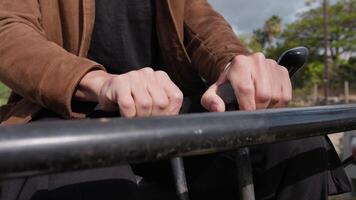 Hands Of A Worker Maneuvering Levers Of A Bulldozer In The Park video