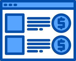 A blue and white icon of a website with money and dollar signs vector
