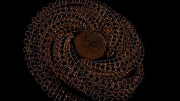 Metal or ron chain unusual spinning figure isolated on a black background. Design. Abstract metallic rotating and twisting shape, seamless loop. video