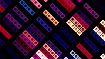 Modern beautiful bar shaped gradient abstract background. Motion. Diagonally moving rectangles divided into square blocks with dots inside, seamless loop. video