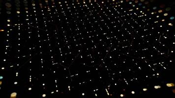 Abstract grid with narrow short lines moving randomly from dot to dot. Animation. Flowing digital surface divided into squares, seamless loop. video