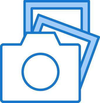 A camera with a stack of photos on it vector