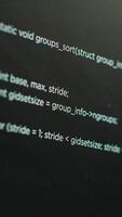 Vertical Extreme close up shot of lines of code displayed on computer monitors used by cybercriminal stealing sensitive information. Virus scripts running on PC infecting network systems, breaking passwords video