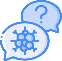 Two speech bubbles with a question mark and a virus vector