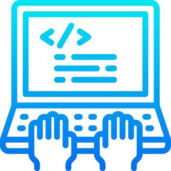 manos mecanografía en un ordenador portátil con código en eso vector