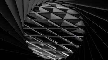 Abstract metal grid with rhombus shaped holes placed in a circle surrounded by spiral rotating segments. Motion. Watching on metal mesh through the tube, seamless loop. video