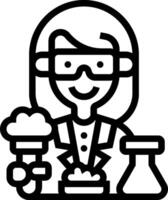 A woman in a lab coat holding a flask and a beaker vector