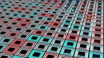 Abstract colorful surface with square shaped holes and growing pillars from each of them. Design. 3D texture with colorful rectangles. video