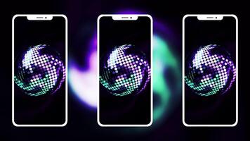 Abstract smartphones with colorful rotating spiral. Motion. Presentation of new high quality smartphones, concept of modern technologies and design. video