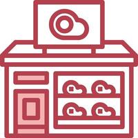 A red and white icon of a store with a cloud on it vector